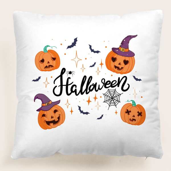 

Halloween Pumpkin Print Cushion Cover Without Filler, Multicolor