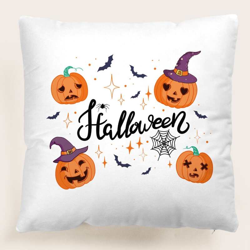 

Halloween Pumpkin Print Cushion Cover Without Filler, Multicolor
