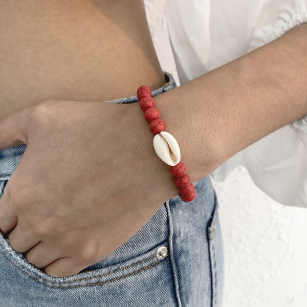 

Shell Decor Bracelet, Red
