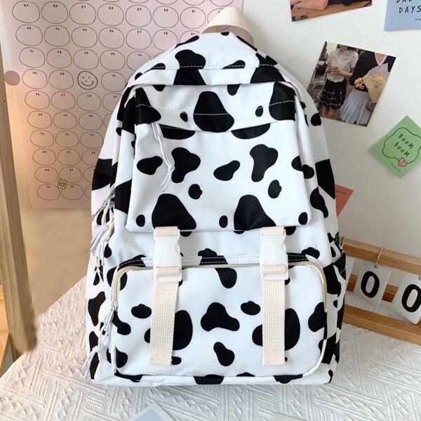 

Cow Pattern Large Capacity Backpack, Black and white