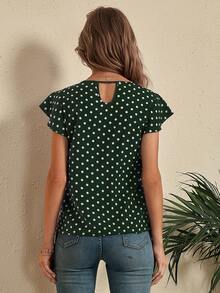 SHEIN LUNE Polka Dot Cut Out Back Blouse - Dark Green - View 2