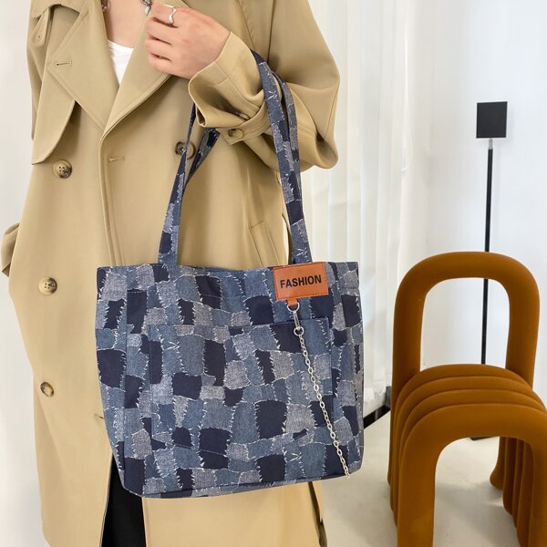 

Ripped Detail Shoulder Tote Bag, Blue