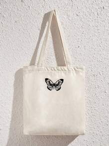 蝴蝶圖案購物袋 - 米色 - 查看 1