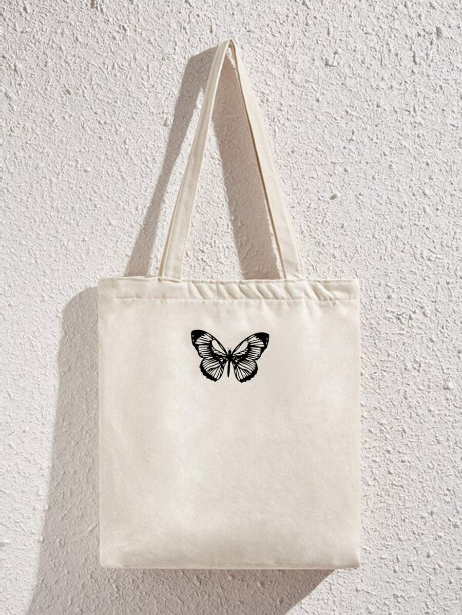 蝴蝶圖案購物袋 - 米色 - 查看 1