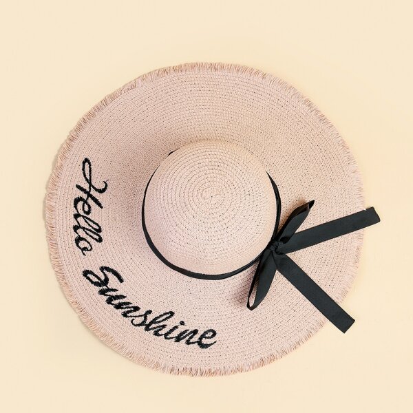 

Letter Graphic Straw Hat, Baby pink
