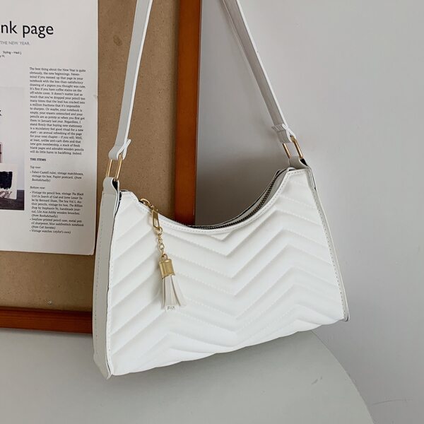 

Tassel Decor Chevron Shoulder Bag, White
