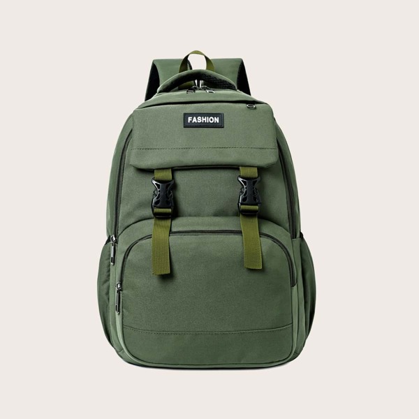 

Men Buckle Decor Large Capacity Backpack, Army green