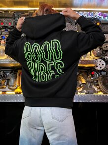 SHEIN Unity Letter Graphic Drop Shoulder Hoodie - Black - View 1