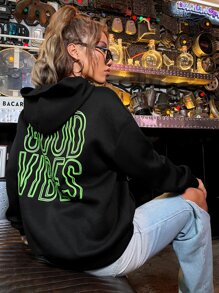 SHEIN Unity Letter Graphic Drop Shoulder Hoodie - Black - View 2