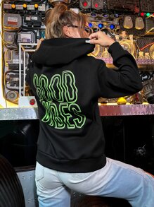 SHEIN Unity Letter Graphic Drop Shoulder Hoodie - Black - View 5