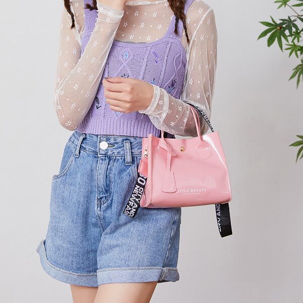 

Letter Tape Decor Satchel Bag, Pink