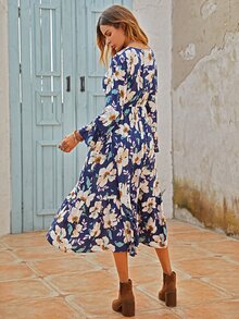 Rusttydustty 印花荷葉袖連衣裙 - 彩色 - 查看 2