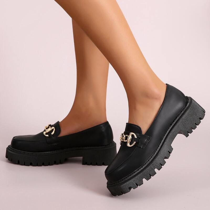 

Horsebit Decor Platform Loafers, Black