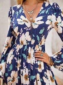 Rusttydustty 印花荷葉袖連衣裙 - 彩色 - 查看 6