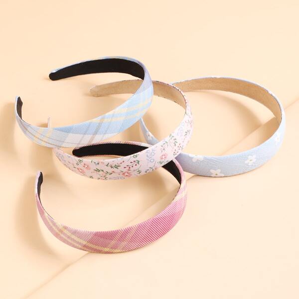 

4pcs Toddler Girls Plaid Print Hair Hoop, Multicolor