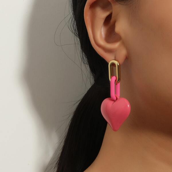 

Heart Design Drop Earrings, Pink