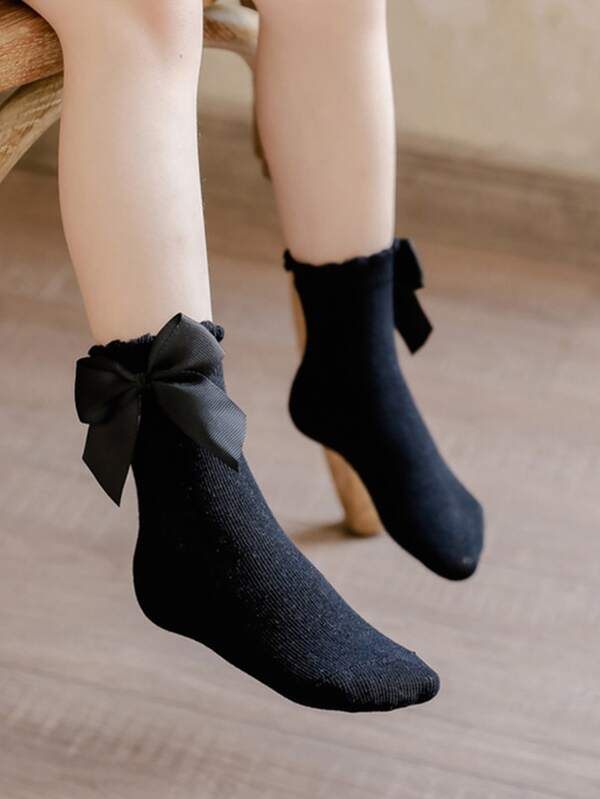 Șosete decor cu nod cu fundă pentru fete mici