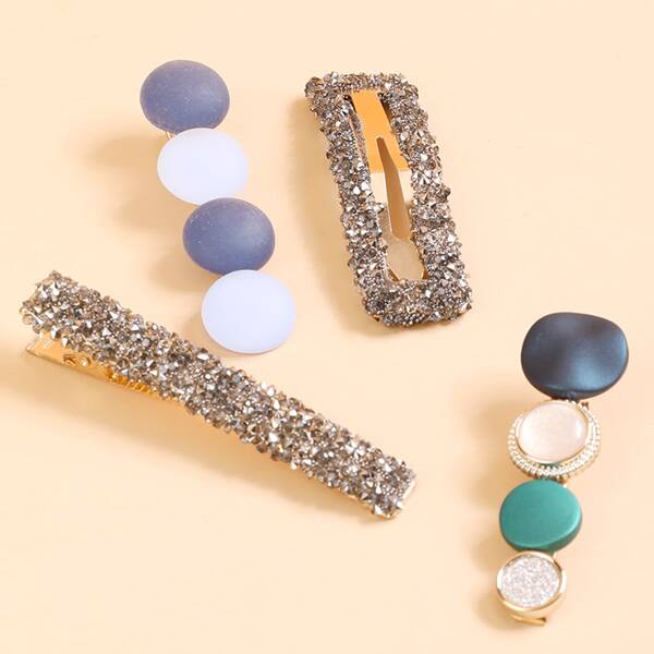 

4pcs Toddler Girls Rhinestone Decor Hair Clip, Multicolor