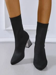 Point Toe Chunky Classic Boots - Black - View 1