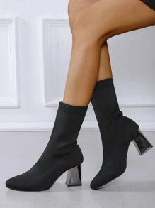 Point Toe Chunky Classic Boots - Black - View 3