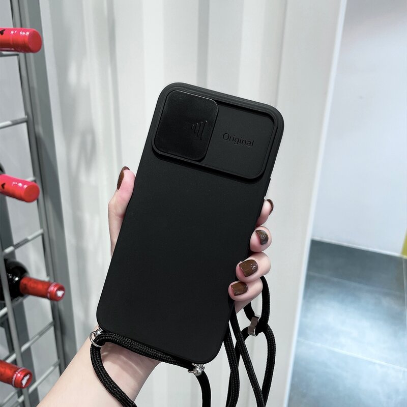 

Slide Camera Cover Phone Case With Lanyard, Black