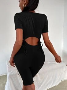 Mono con abertura con nudo tejido de canalé - Negro - Ver 2