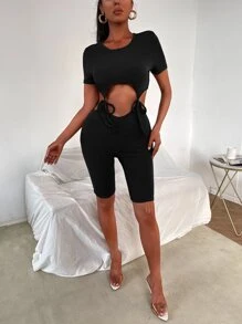 Mono con abertura con nudo tejido de canalé - Negro - Ver 4