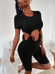 Mono con abertura con nudo tejido de canalé - Negro - Ver 5