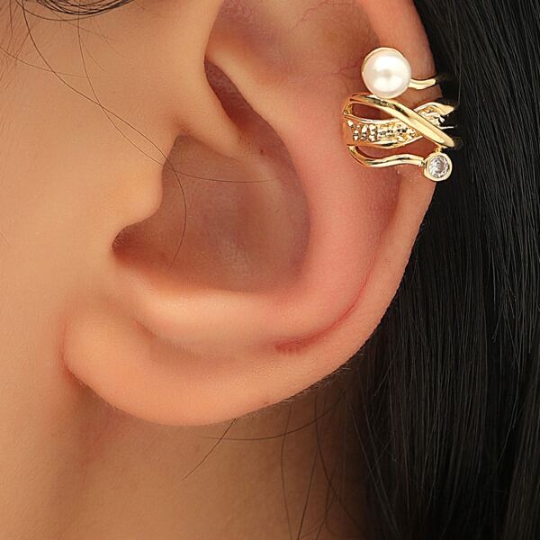 

1pc Rhinestone & Faux Pearl Decor Earring, Gold