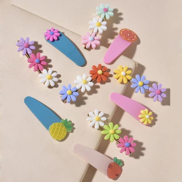 

10pcs Toddler Girls Flower Decor Hair Clip, Multicolor