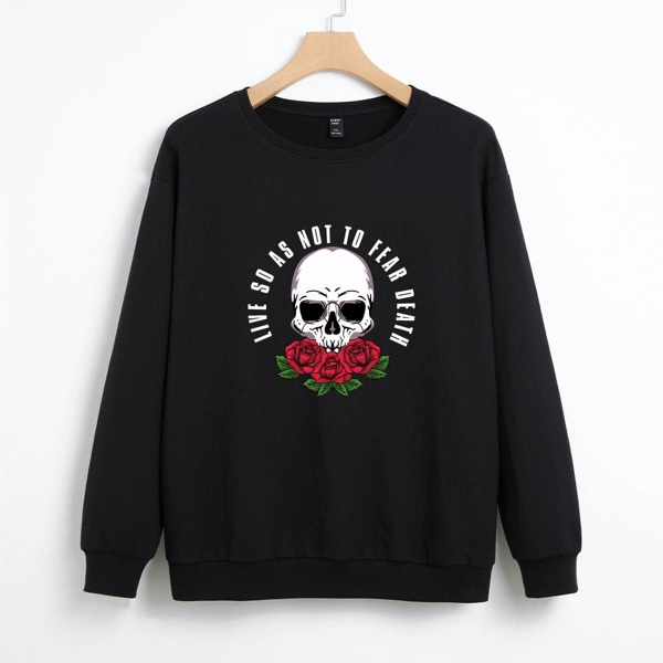 

Plus Skull And Slogan Graphic Sweatshirt, Black