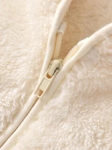 嬰兒女實色拉鍊法蘭絨連身衣 - 米色 - 查看 3