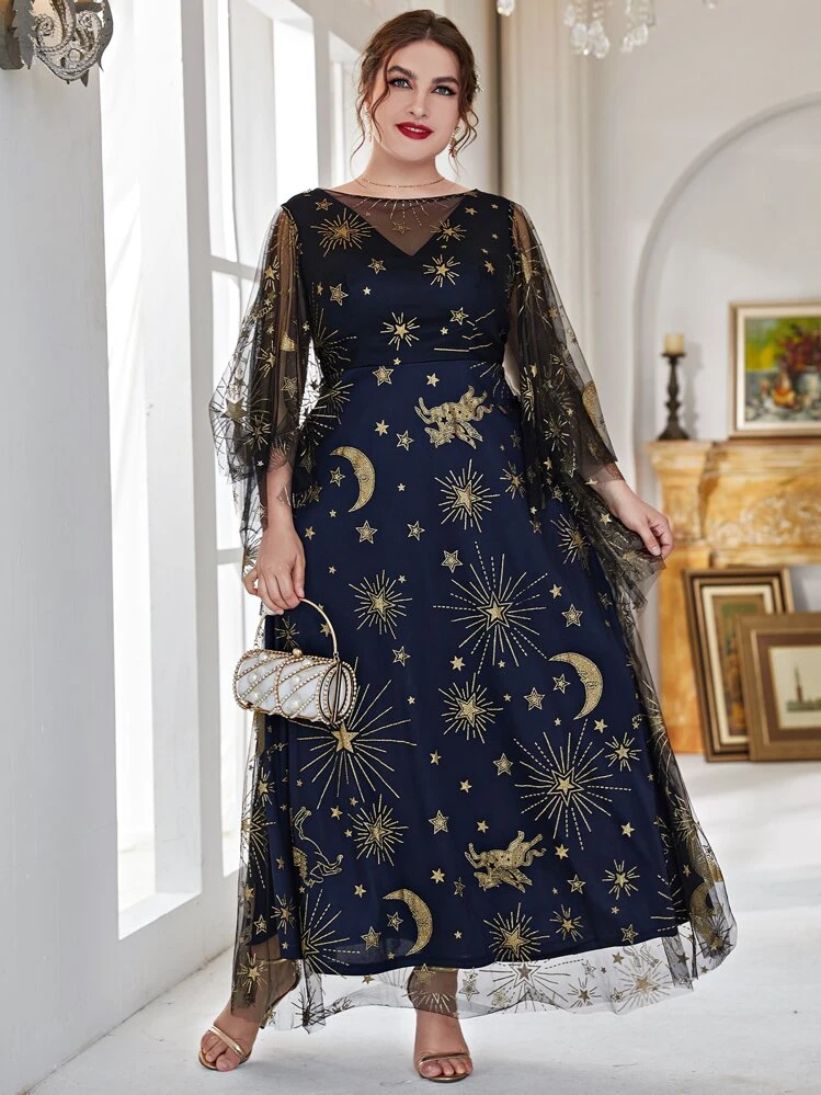 star and moon mesh dress Sequin Moon & Star Mesh Dress