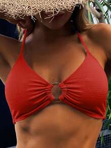 Áo bikini Nhẫn màu trơn Giải trí - Đỏ - Xem 1
