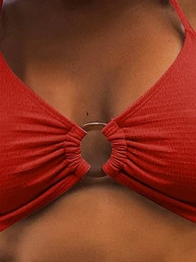 Áo bikini Nhẫn màu trơn Giải trí - Đỏ - Xem 3