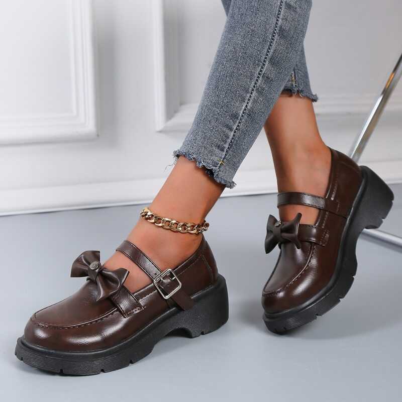 

Bow Decor Platform Mary Jane Shoes, Brown