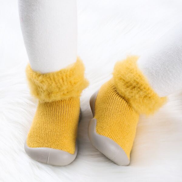 

Baby Fluffy Decor Knit Detail Slip On Sneakers, Yellow