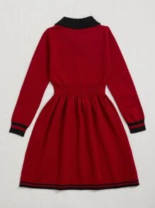 SHEIN 少女毛衣连衣裙 - 酒紅色 - 查看 2