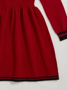 SHEIN 少女毛衣连衣裙 - 酒紅色 - 查看 3