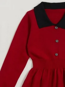 SHEIN 少女毛衣连衣裙 - 酒紅色 - 查看 4