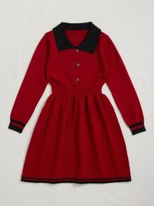 SHEIN 少女毛衣连衣裙 - 酒紅色 - 查看 5