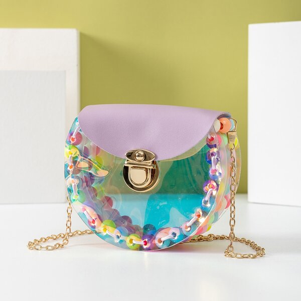 

Girls Beaded Decor Clear Flap Novelty Bag, Purple