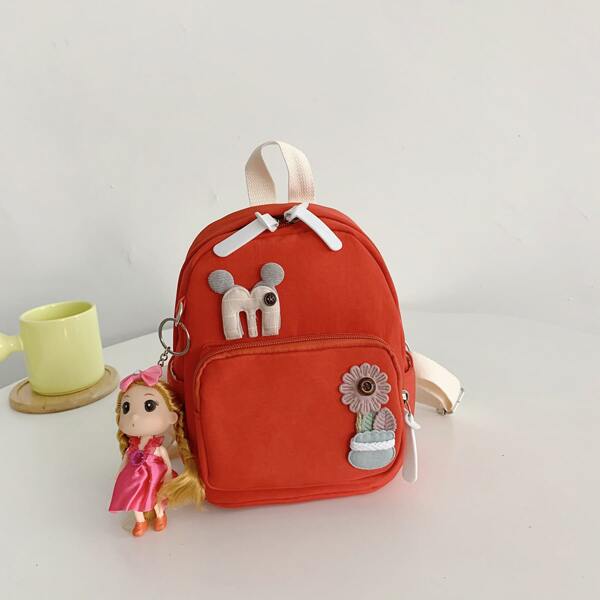 

Girls Cartoon Applique Backpack With Cartoon Charm, Red