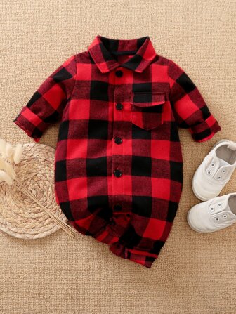 Yierying Baby Boy Flap Pocket Buffalo Plaid Jumpsuit