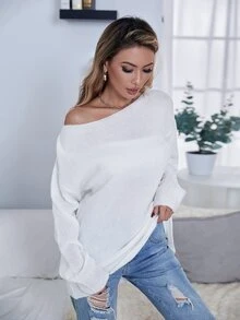 Solid Backless Tie Back Jumper - White - View 2