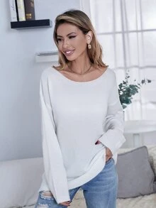 Solid Backless Tie Back Jumper - White - View 4