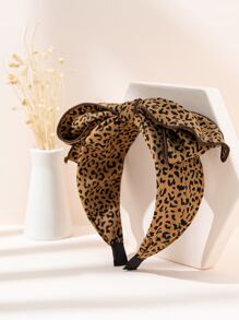 波西米亚风 1 件装春夏度假风格布花与蝴蝶结细节结饰发带豹纹印花 - 咖啡棕 - 查看 9