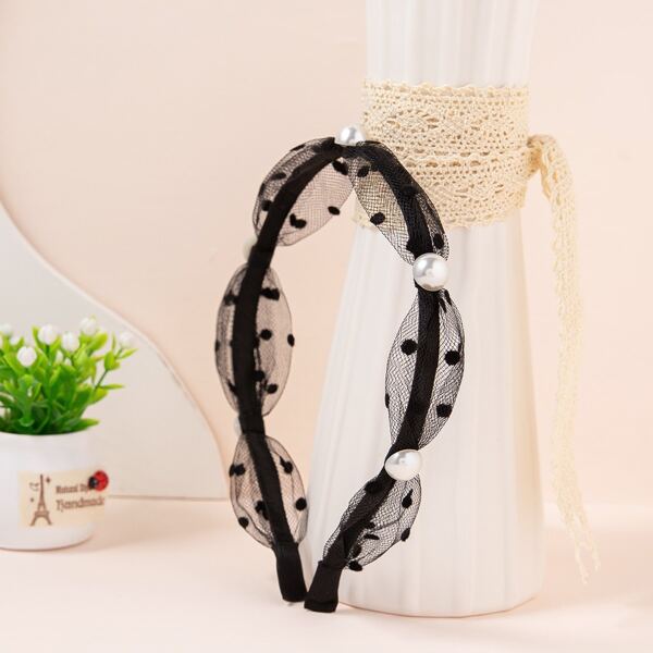 

Faux Pearl Decor Headband, Black