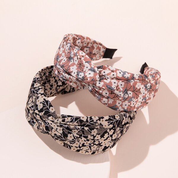 

2pcs Floral Print Wide Headband, Multicolor