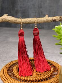 TopHanqi 1 对波西米亚风格流苏耳环，适合女士，复古元素，适合日常、工作、舞台表演、街头时尚 - 紅色 - 查看 2